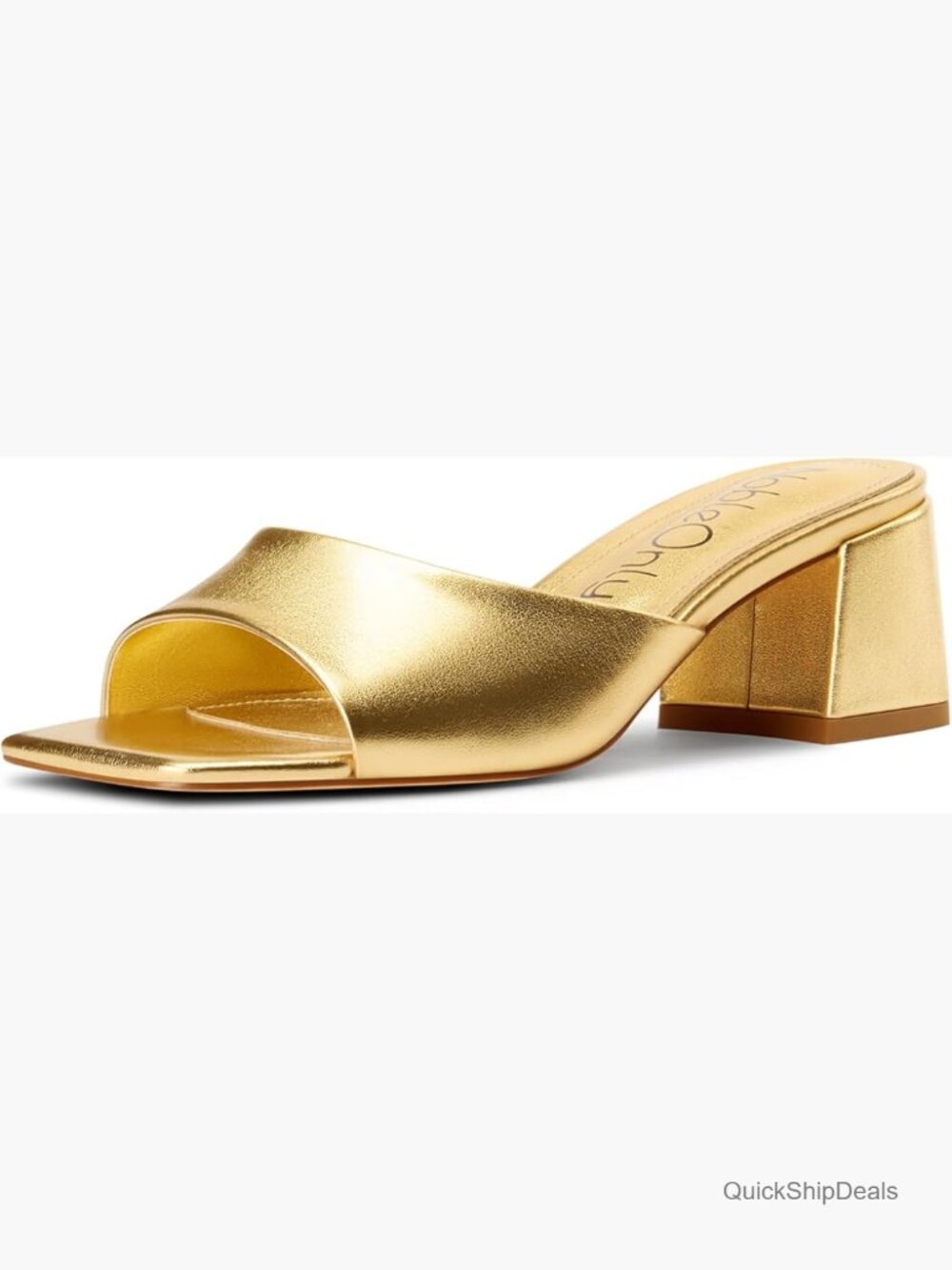 Faux Leather Heeled Sandals with Chunky Block Heel Slip-On Mules